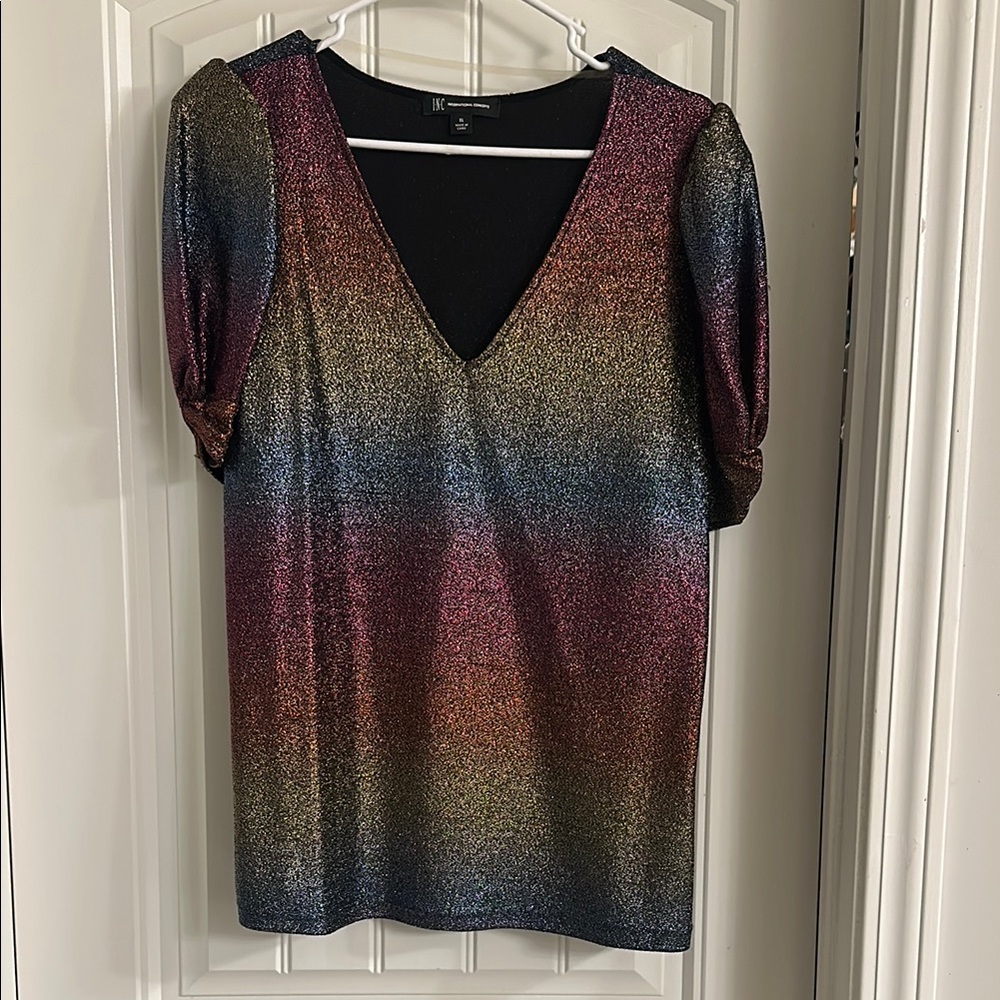 Multicolor Shimmer V-Neck Top